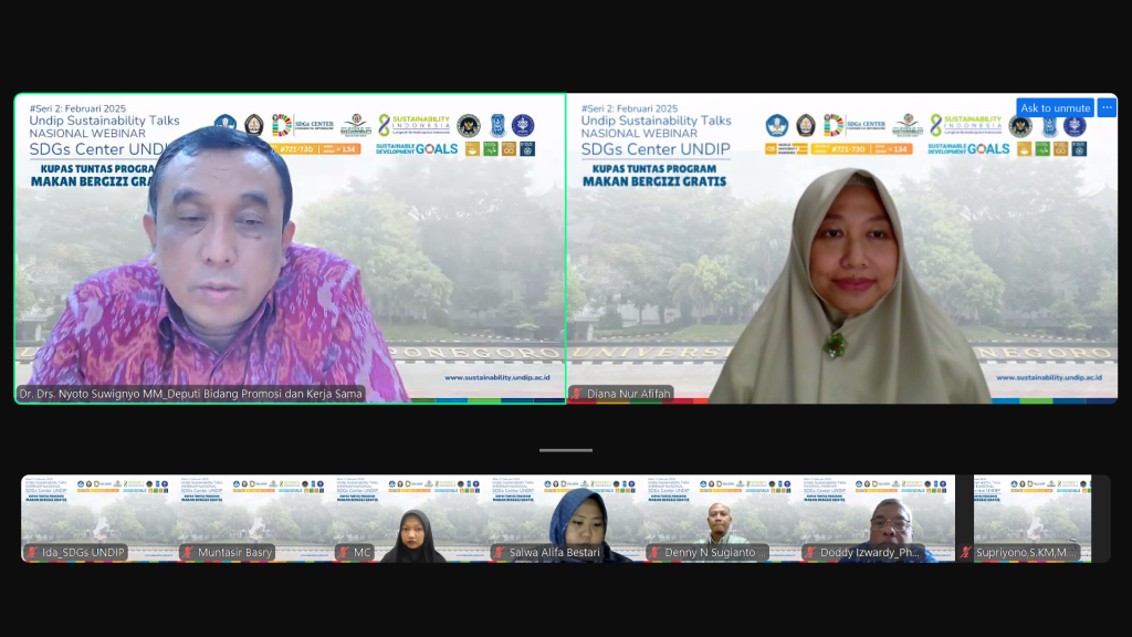 Diskusi antara Dr. Drs. Nyoto Suwignyo, MM selaku perwakilan Badan Gizi Nasional dengan Prof. Dr. Diana Nur Afifah, S.T.P., M.Si. selaku Guru Besar Gizi Undip